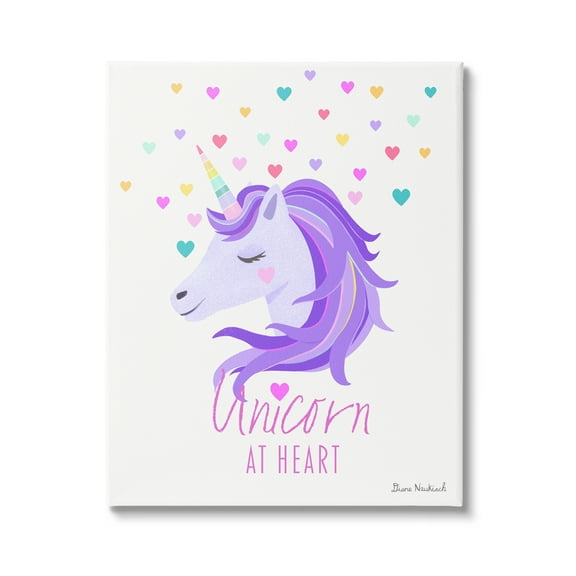 Stupell Industries Unicorn At Heart Phrase Pastel Purple Hearts Pattern Graphic Art Gallery Wrapped Canvas Print Wall Art, Design by Diane Neukirch