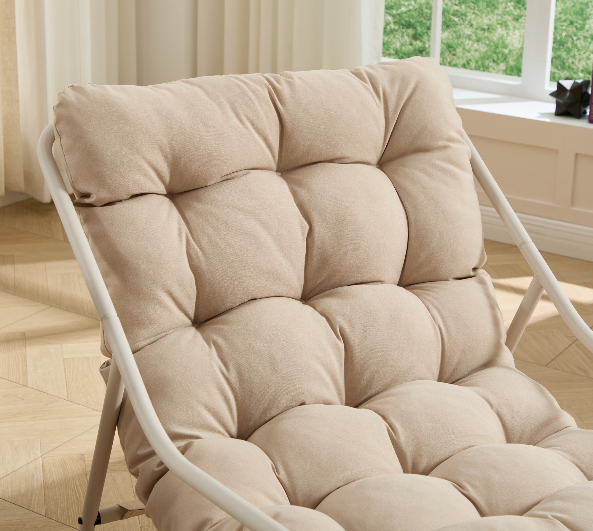Sailvan Outdoor Rocking Chair with Thick Cushion,Adjustable Metal Patio Rocker for Porch,and Living Room Beige