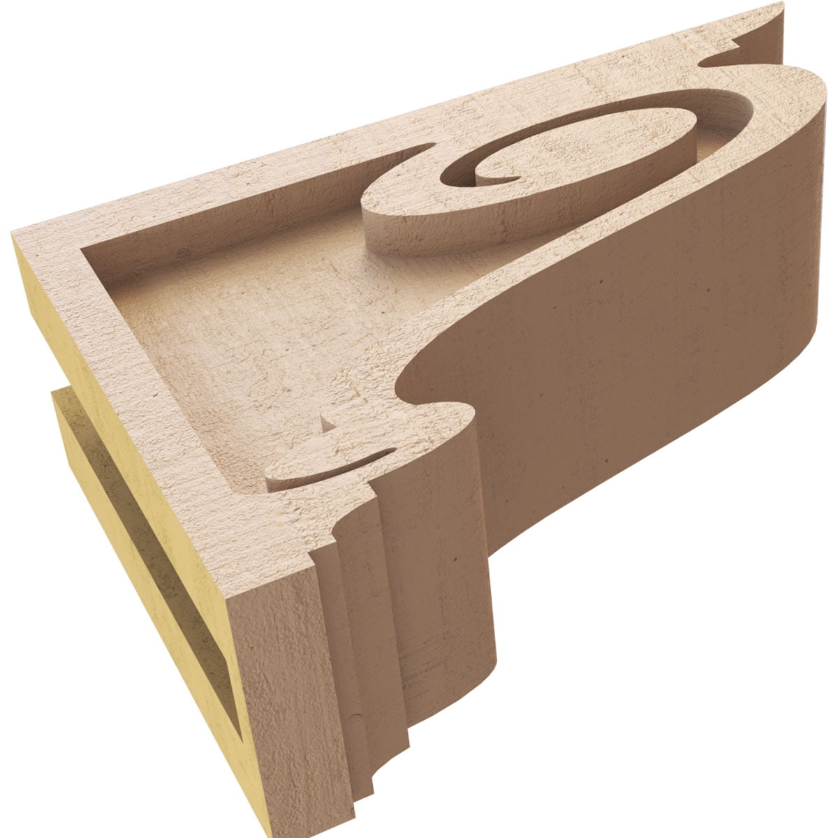 3"W x 9"D x 6"H Classic Scroll Rough Cedar Woodgrain TimberThane Corbel, Primed Tan