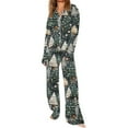 thumbnail image 2 of Puntoco Conjuntos de pijama cómodos para mujer Conjunto de pijama con camisa de cuello en V y manga larga con estampado navideño para otoño e invierno para mujer, 2 of 5