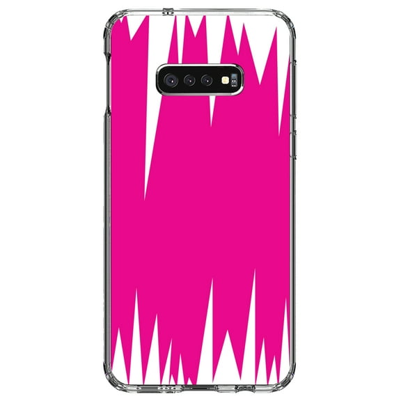 DistinctInk Clear Shockproof Hybrid Case for Samsung Galaxy S10e (5.8" Screen) - TPU Bumper, Acrylic Back, Tempered Glass Screen Protector - Neon Pink White Spikes