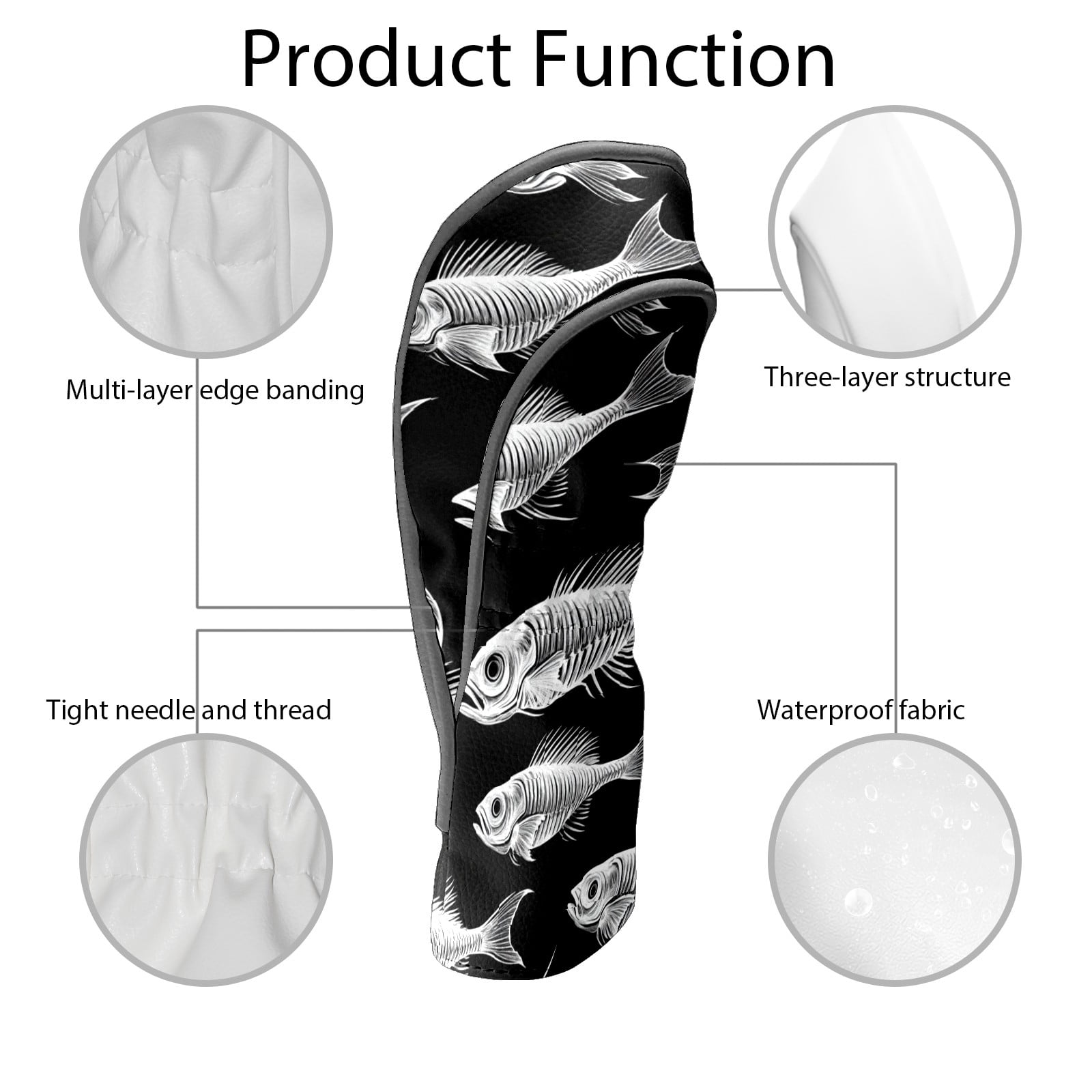 Golf Club Covers PU Leather Waterproof Head Covers for Fairway Woods Hybrids White Fishbone Pattern Unisex Fits Most Brands