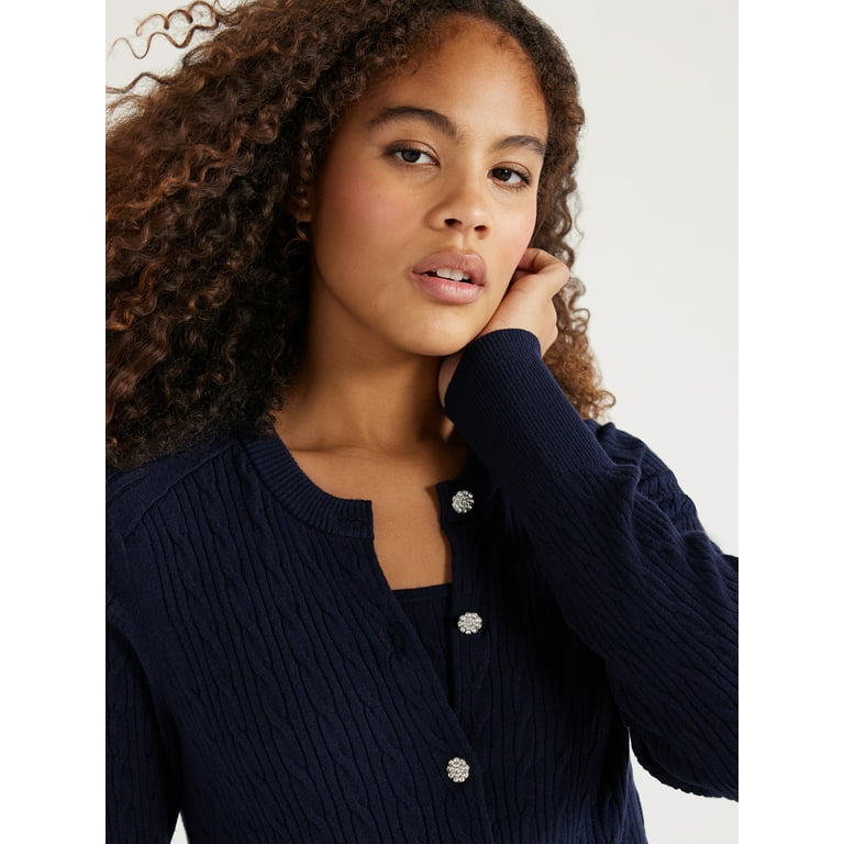 Free Assembly Women s Cable Knit Cardigan Sweater with Long Sleeves Lightweight Sizes XS XXXL Walmart