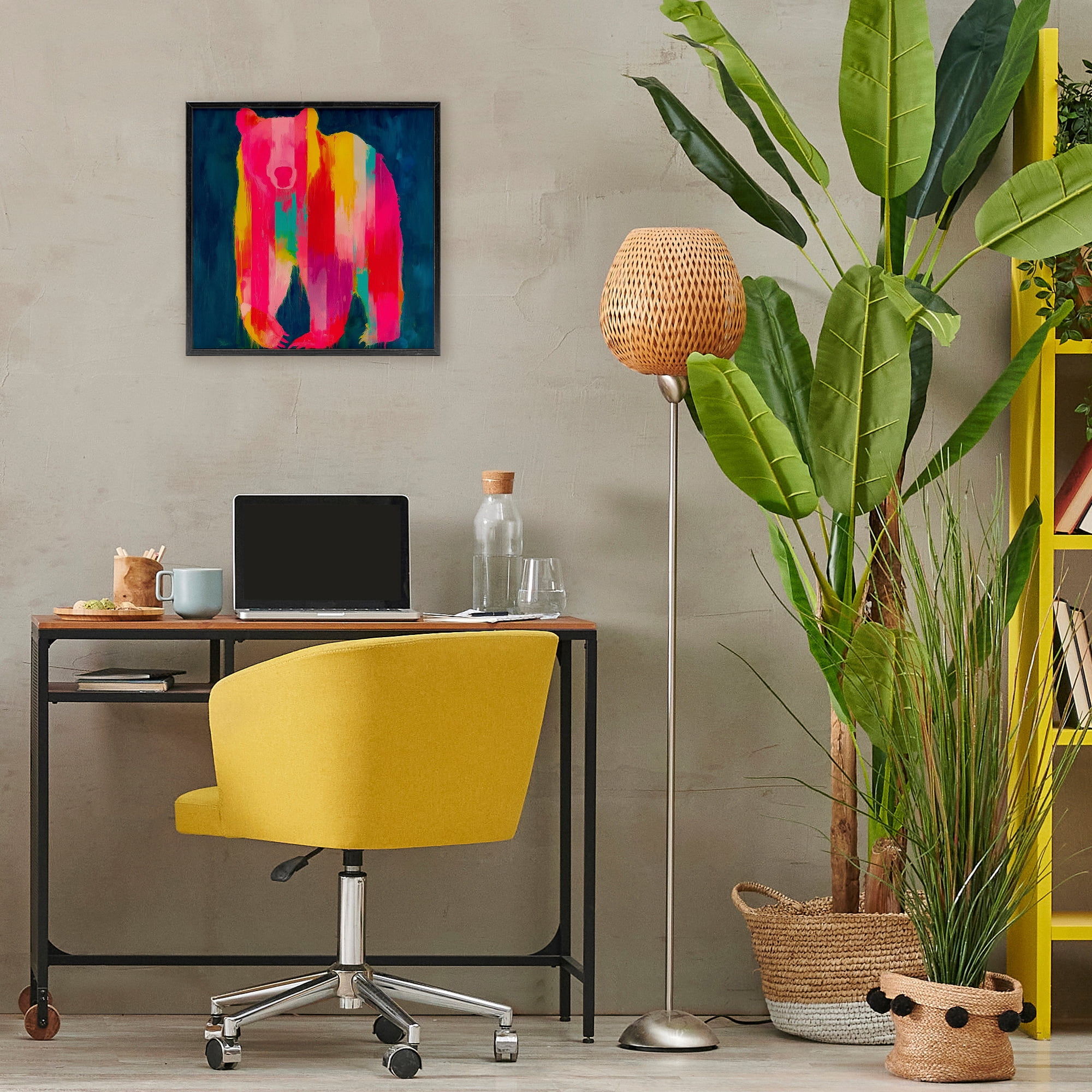 Stupell Industries Pink & Yellow Bear Standing Tall Black Framed Giclee Art, design by Chromatic Storm Studio
