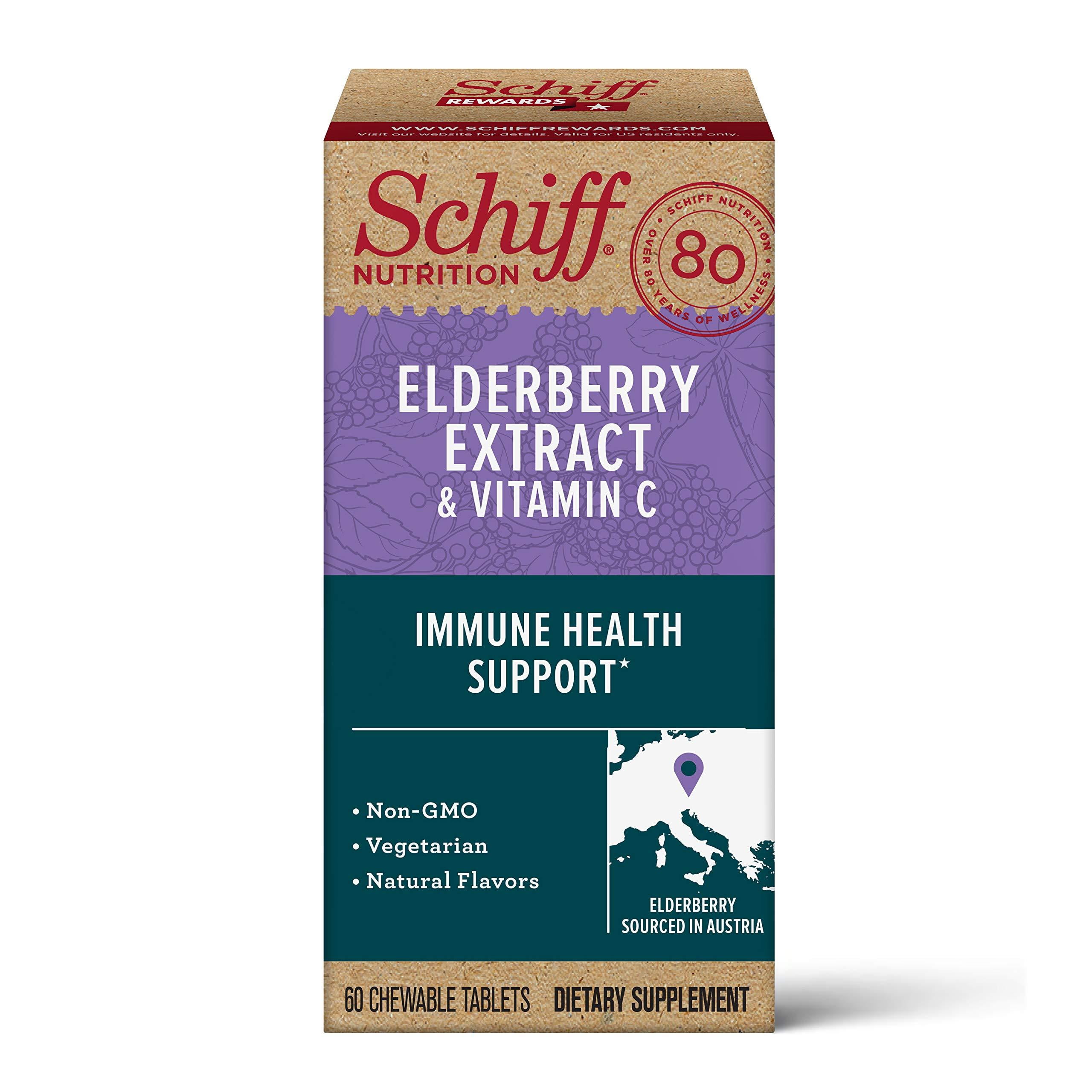 Elderberry Extract & Vitamin C Chewable Tablets, Schiff (60 Count in a
