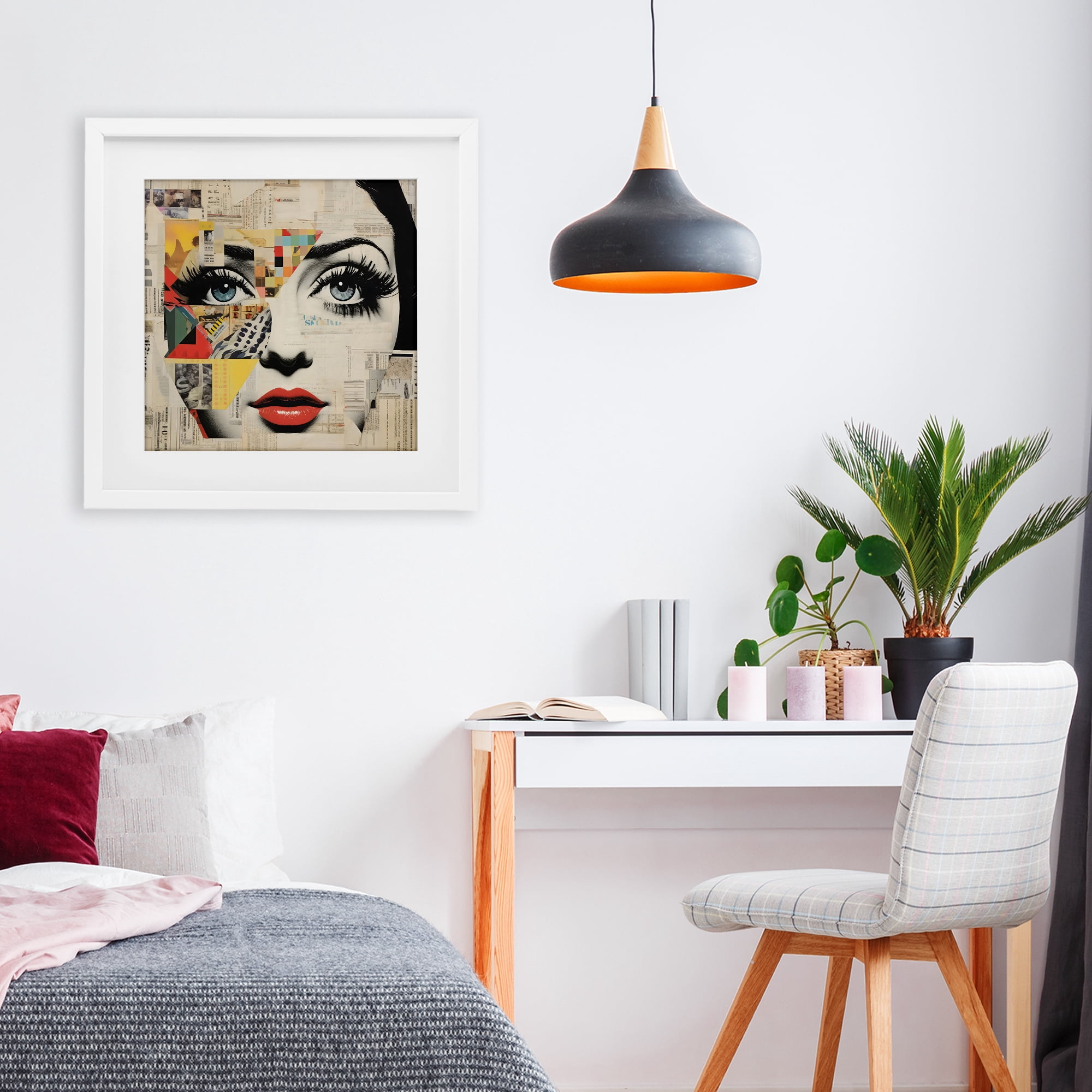 Stupell Industries Fashion Collage Pop Portrait White Framed Print Under Glass, design by Creative Studio
