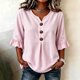 thumbnail image 1 of Neewe Women's Fashion 3/4 Sleeve Shirts, Striped V Neck Casual Pullover Tops Blouses with Spring Fall, 1 of 5