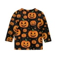 thumbnail image 5 of Abcomgle Girls Halloween T-Shirt Spooky Pumpkin Face Graphic T Shirts for Girls Crewneck 3/4 Sleeve T-Shirts for Girls Fall Funny Scary Tee Top Girls,3-4 Years, 5 of 5