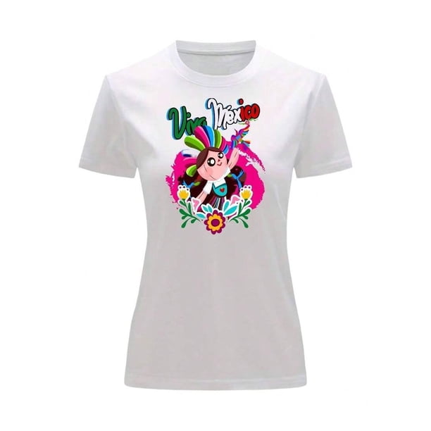 Playera Blusa De Viva Mexico Con Lele Fiestas Patrias Independencia Septiembre Color Blanco Talla Chica Marca Emil SaEs