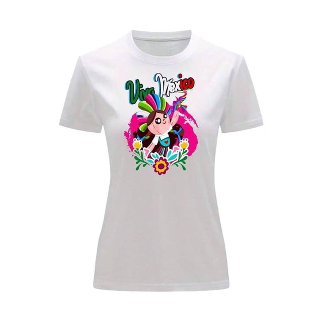 Playera Blusa De Viva Mexico Con Lele Fiestas Patrias Independencia Septiembre Color Blanco Talla Chica Marca Emil SaEs
