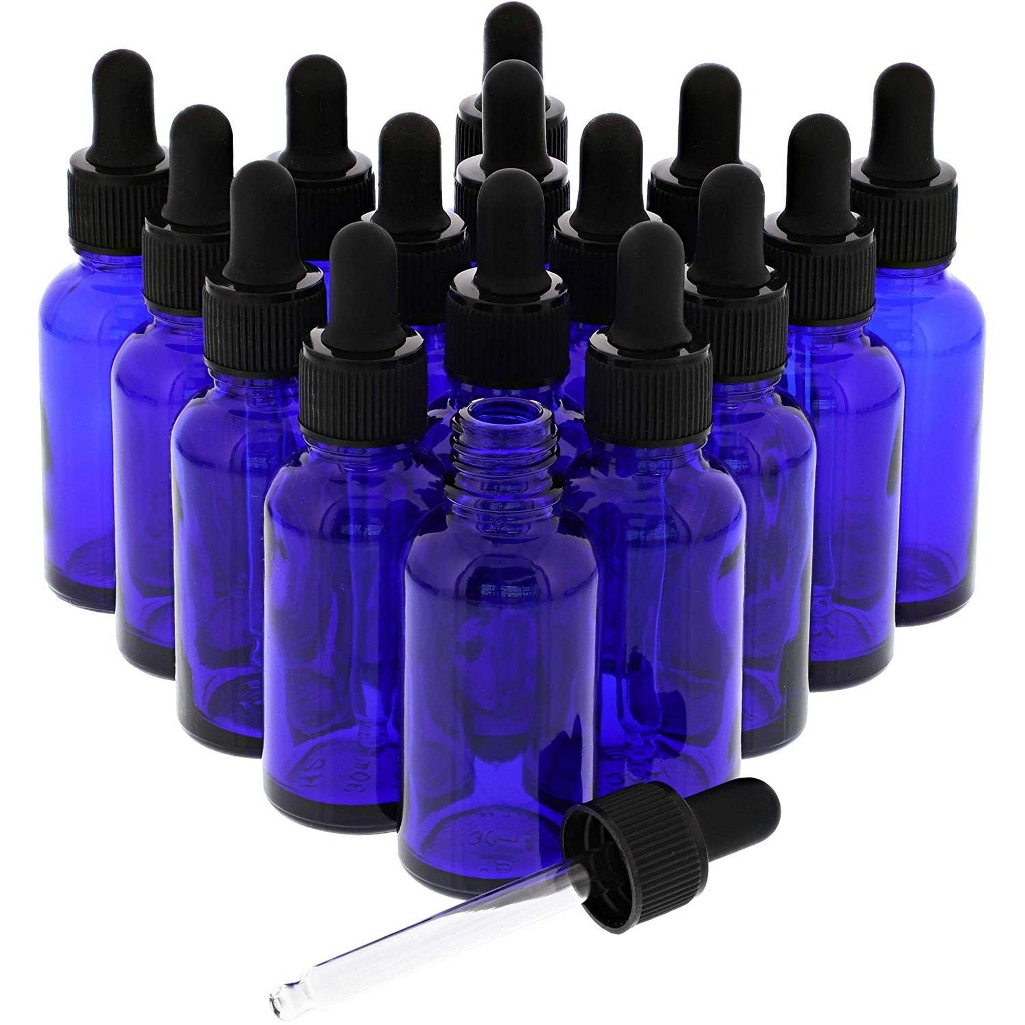 Juvale Cobalt Blue Glass Eye Dropper Bottles (16 Pack), 1 Ounce