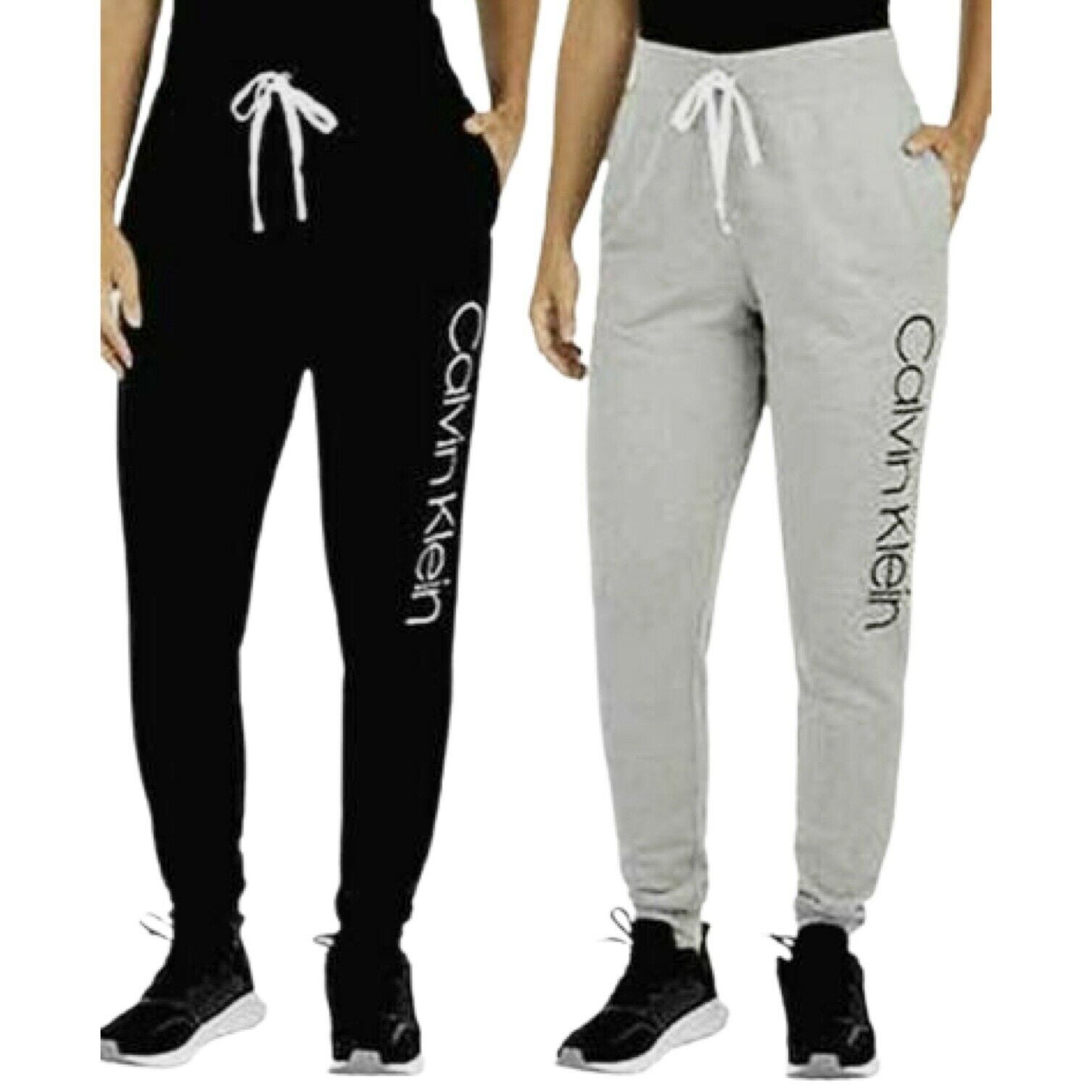 Calvin Klein Women's 2 Pack French Terry Joggers( Black& Wolf ,SMALL)