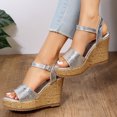 thumbnail image 5 of Kukoosong Womens Wedge Sandals Dressy Summer Suede Wedges Peep Toe Chunky Block Heels Platform Wedge Sandals Buckle Strap Sandals Women Silver 37, 5 of 7