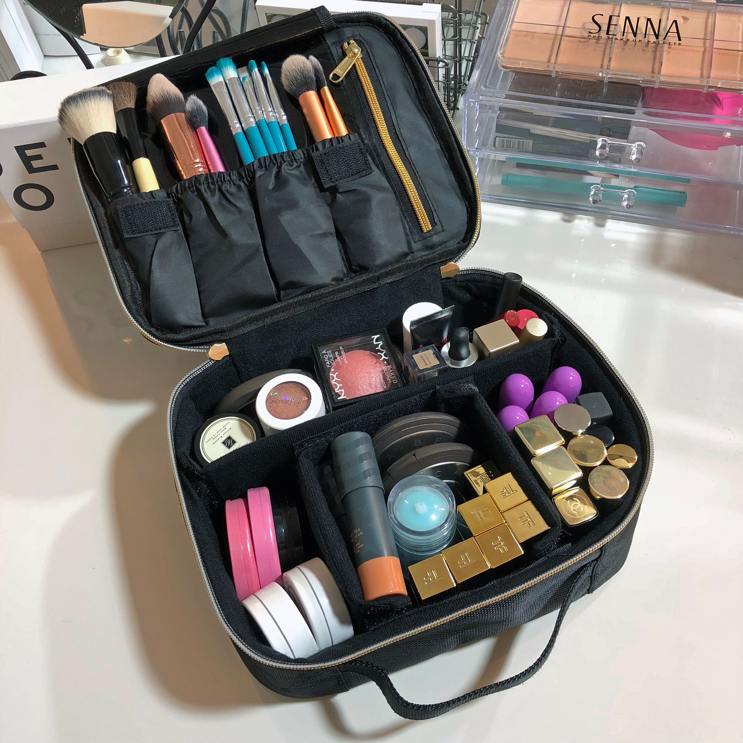 Millennial Essentials Travel Makeup Case, Adjustable Divider Makeup Bag,  Black 