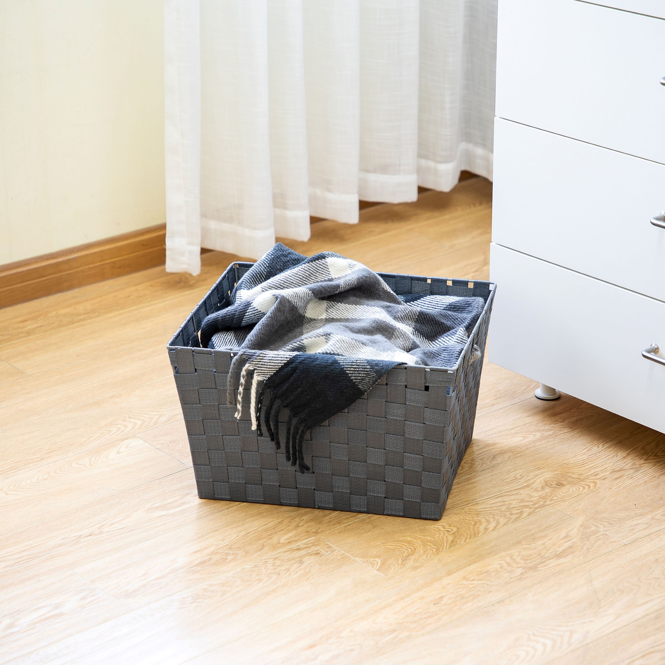 (4 pack) Mainstays Large Gray Woven Fabric Decorative Storage Basket, 16 in x 9.6 in x 13.4 in