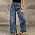 thumbnail image 2 of Barrel Jeans Women Ruffle Hem Wide Leg Jeans Y2k Patchwork Baggy Boyfriend High Waisted Denim Pants, 2 of 8