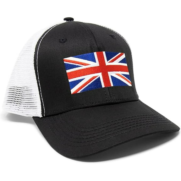 Union Jack Flag Hat for Men and Women – UK British Snapback Trucker Baseball Cap by International Tie (Black/White)