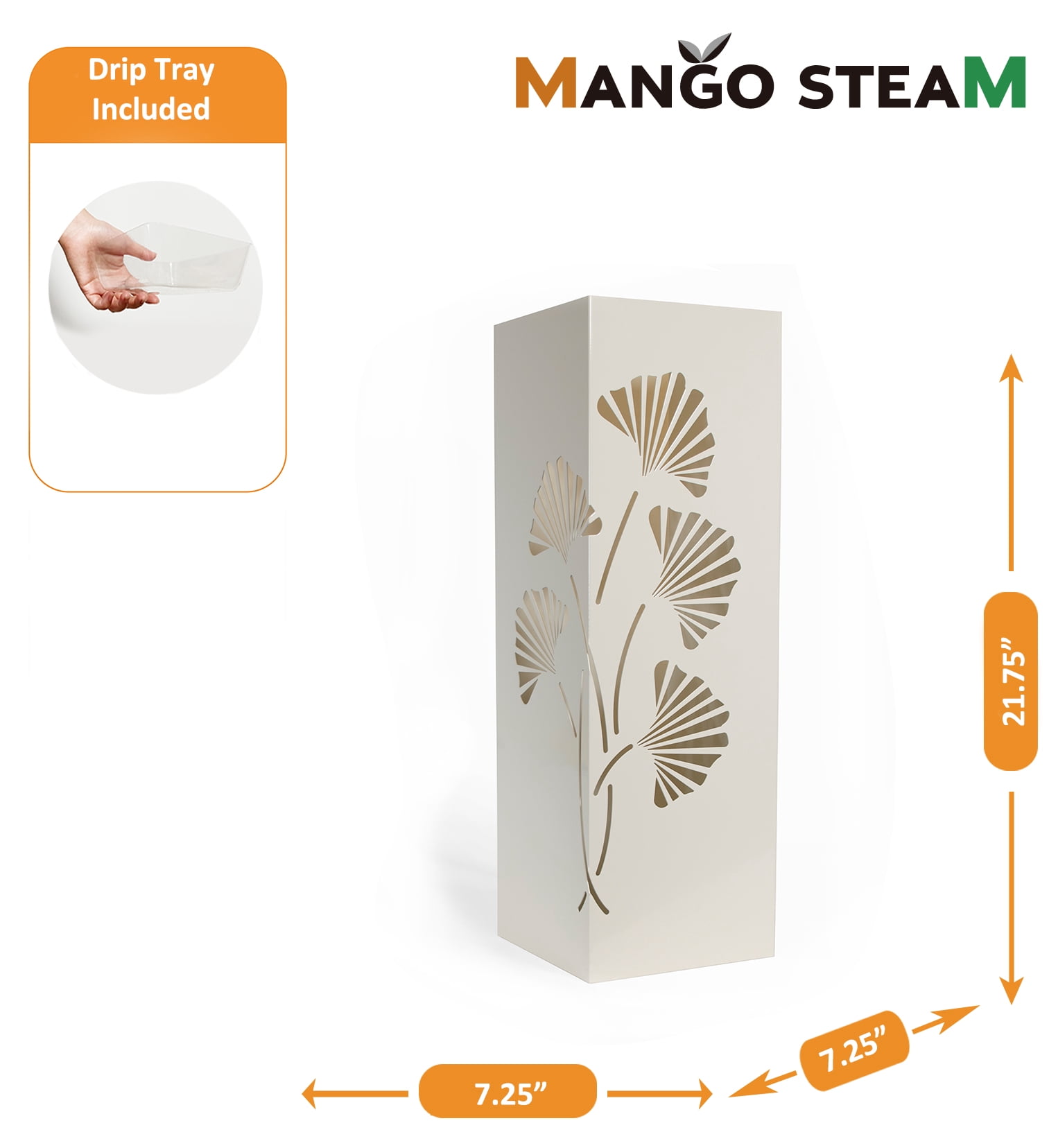Mango Steam Modern Tall 21.75" Ginkgo Leaf Square Metal Umbrella Holder for Home, White