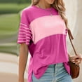 thumbnail image 5 of Womens Summer Short Sleeve Tops Oversized Trendy Round Crew Neck Casual Color Block Shirts Blouses Tunic, 5 of 5