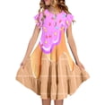 thumbnail image 5 of Tisuna Girls Summer Dress Ice Cream Print Short Sleeve Crew Neck Dresses Breathable Casual Little Girls Big Kids Holiday Casual Wear Pink Size 12-13 Years, 5 of 5