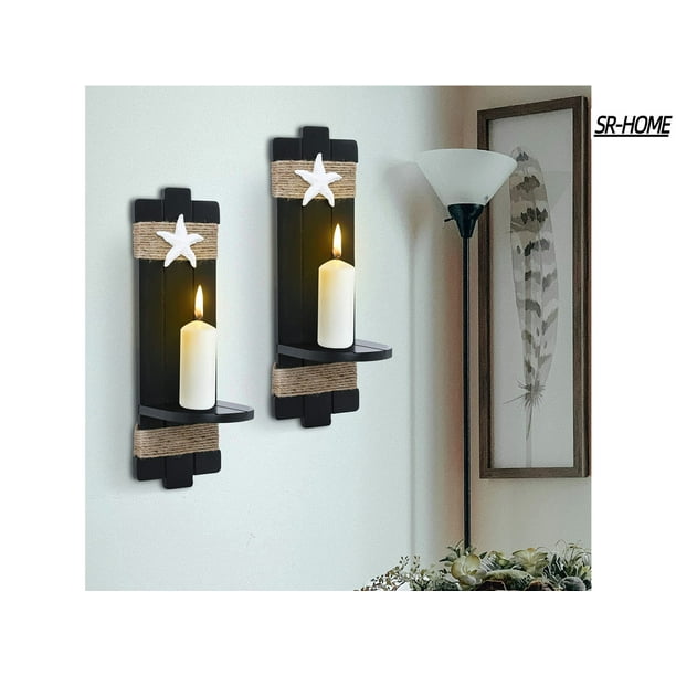 Wall Candle Sconces, Ocean Themed WallMount Candle Holders, Farmhouse Wall Candle Sconces Shelf