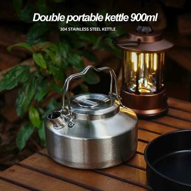 Meileang Portable Camping Kettle with Handle 0.9L Capacity Food Grade Stainless Steel Cooking Pot for Boiling Water Tea Milk Multifunctional Outdoor Coffee Pot for Hiking Picnic Camping Utensils