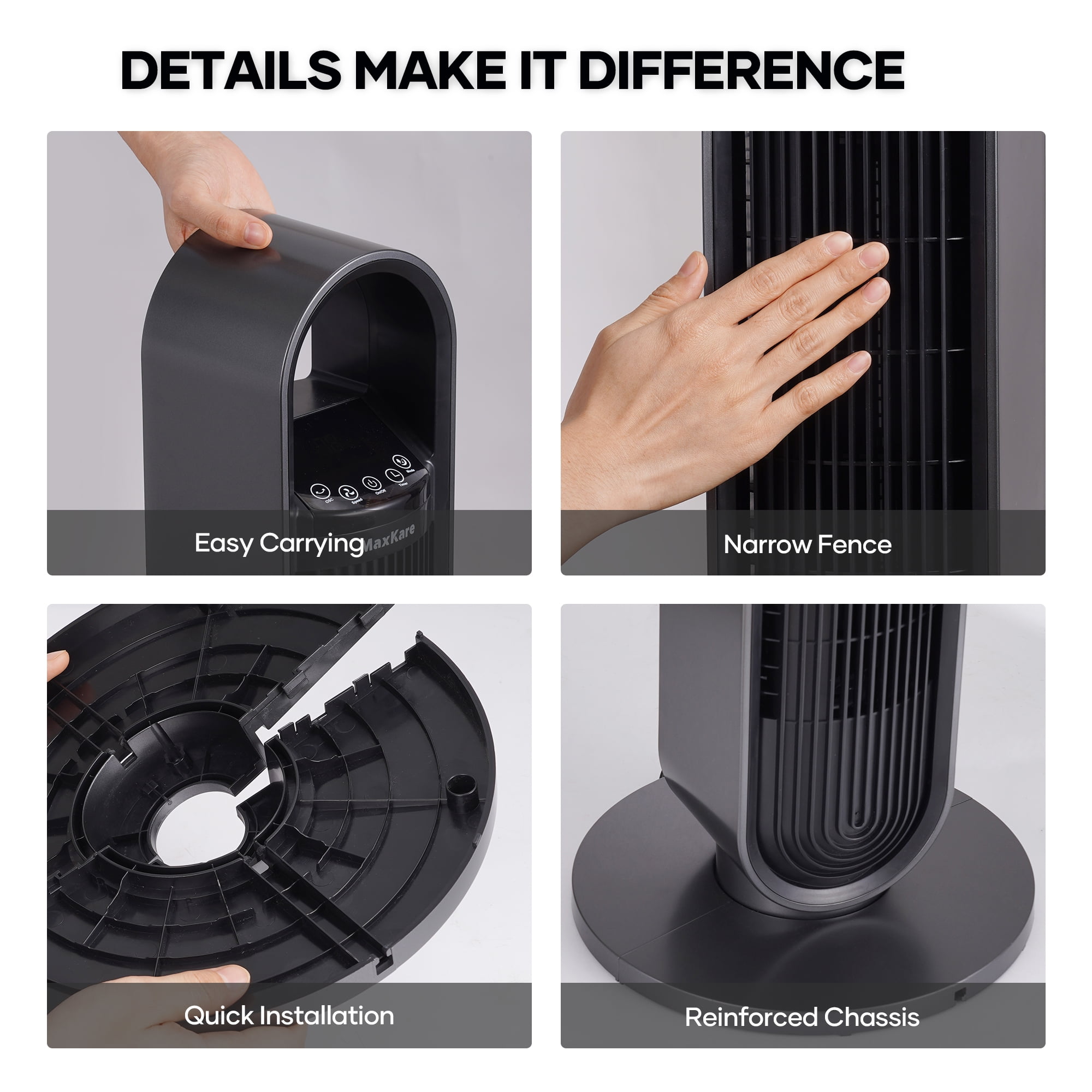 MaxKare 36"  Tower Fan Oscillating Cooling Fan, Remote Control, 3 Wind Modes, Timer, for Office, Home