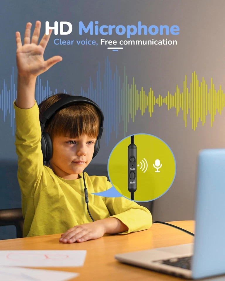 RHEA- Kids Headphones Wired Toddler Headphones With Microphone, Over-Ear Headphones, 8