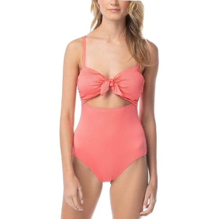 $122 Vince Camuto Smocked Tie-Front One-Piece Swimsuit Bloom Coral Size 8