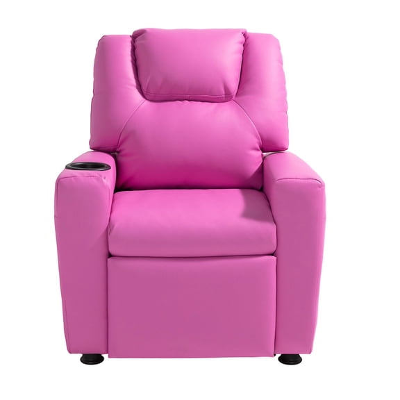 Recliner Chair with Cup Holder, Adjustable Toddler Reclining Sofa, Easy Clean PU Leather, Footrest, 90 lb Capacity, for Boys Girls (Pink)