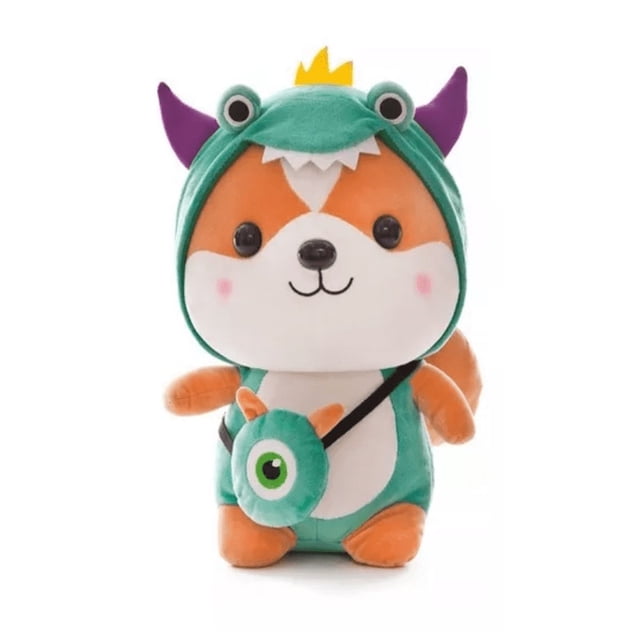 peluche de ardilla peluche huggy wuggy peluches verde de 25 cm, vista frontal con capucha de monstruo; felpa corta verde y naranja, ojos y nariz de plástico, relleno de algodón y bolso cruzado con ojo. Juguete reconfortante, adecuado también como cojín o almohada ligera.