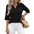 thumbnail image 2 of 3/4 Sleeve Sweater for Women Polo Collared Loose Fit Knit Top Business Casual Dressy Fashion Pullover Tops, 2 of 8