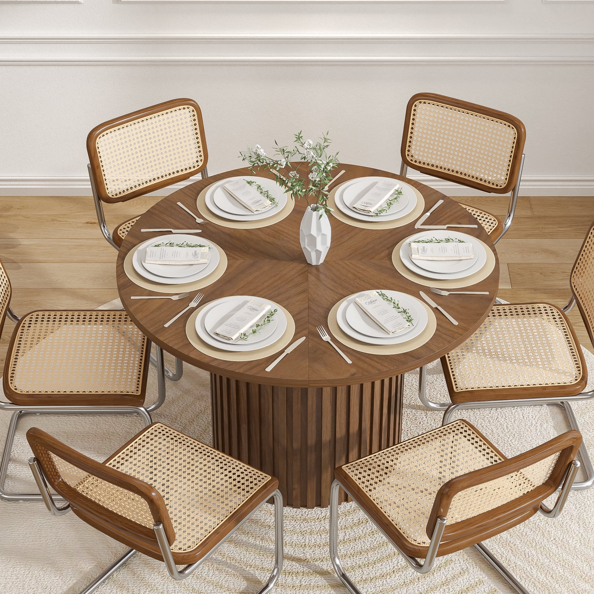 Round Dining Table for 4-6 People, Circle Kitchen Table for Dining Room, Fluted Dining Kitchen Table