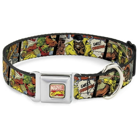Marvel Comics Pet Collar Dog Collar Metal Seatbelt Buckle Classic Luke Cage Comic Scene Blocks 13 to 17 Inches 1.5 Inch Wide