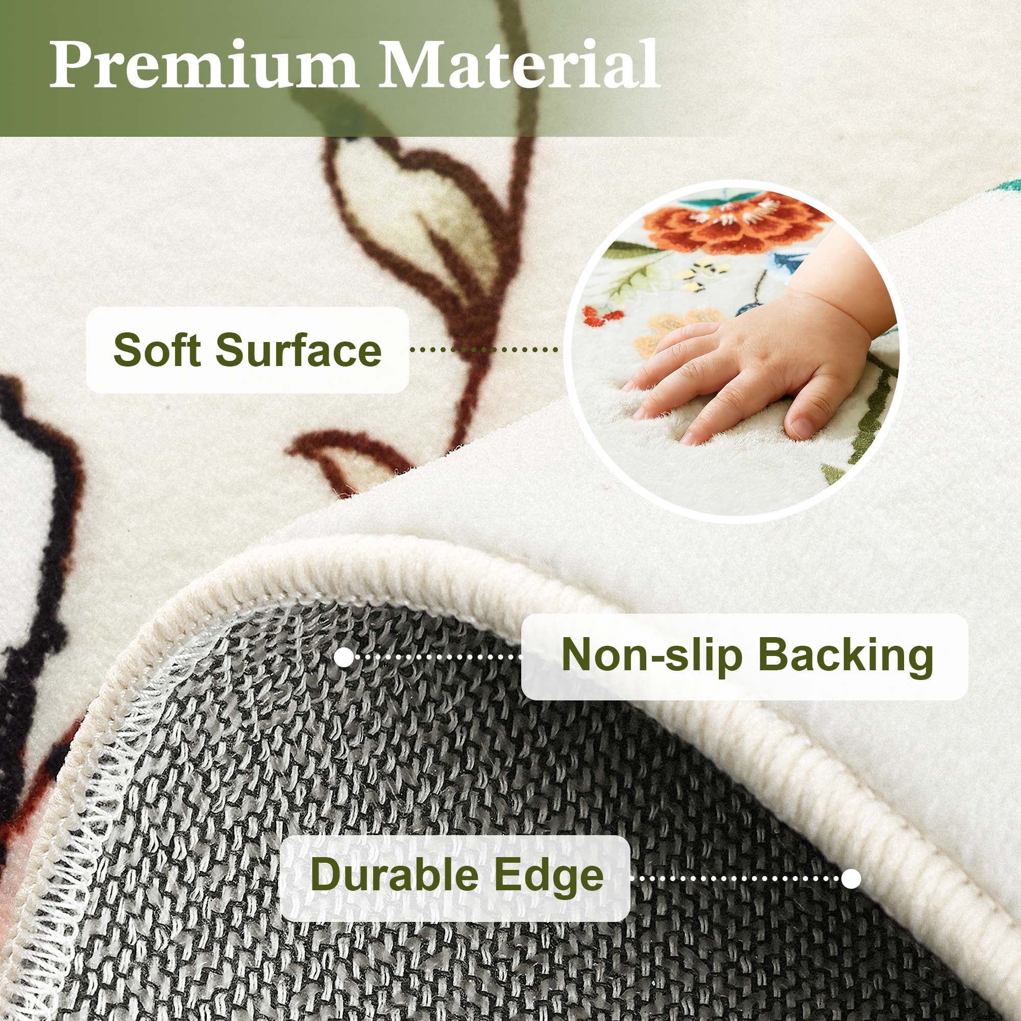 Carvapet 5'x7' Floral Living Room Rugs, Ultra-Thin Soft Area Rugs for Bedroom, Non-Slip Washable Boho Rug Low-Pile Throw mat for ‎Dining Room Office, Beige