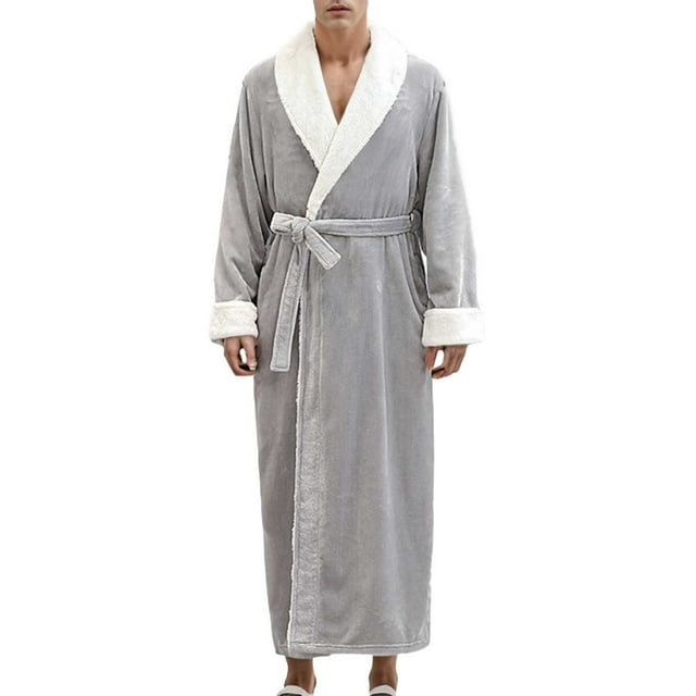 HBFAGFB Bathrobe Men Fall and Winter Leisure Padded Thickened Long Robe Pajamas Homewear Grey Size L