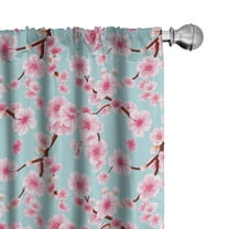 Ambesonne Cherry Blossom Curtains, Inspirational Garden, Pair of 28"x63", Pale Blue Redwood Pink