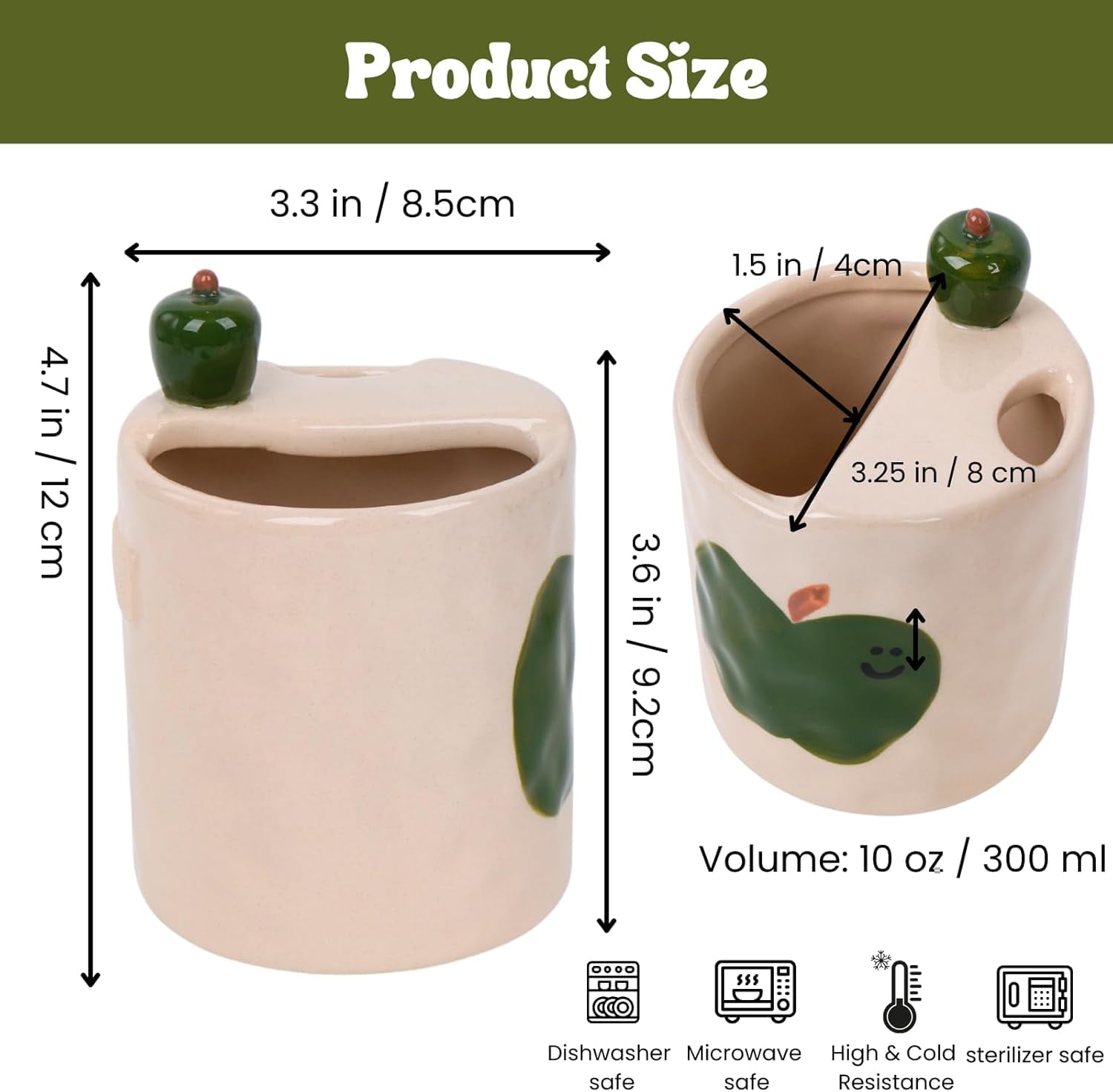 ABCISI Ceramic Coffee Mug, 10oz 3D Apple Espresso Cup for Kitchen Home Office, Novelty Porcelain Coffee Cup with Hand-Painted Apple for Water, Milk, Tea, Lovely Present and Home Decor, Green