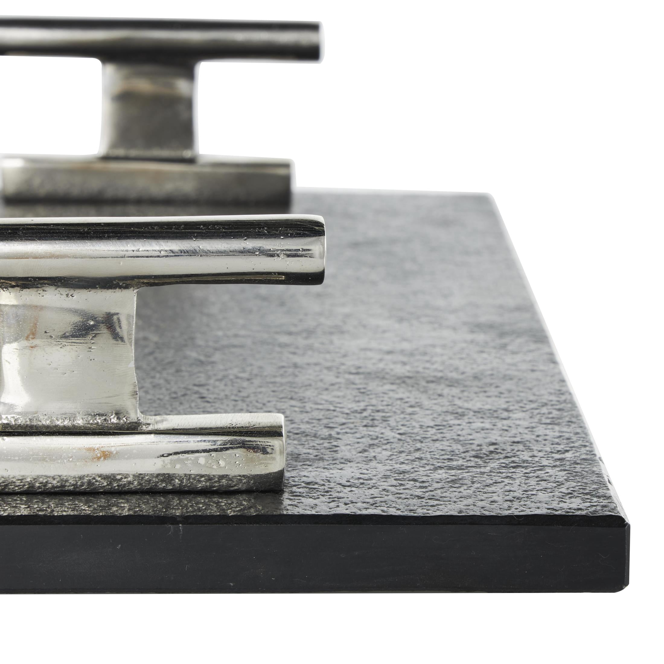 DecMode 15", 12"W Black Marble Textured Tray with Silver Handles, 2-Pieces