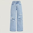 thumbnail image 2 of Hessimy Girls' Jeans Baggy High Waist Pants Wide Leg Pants Teen Clothing Justice Girls Clothing (Light Blue,7-8 Years), 2 of 7