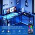EastVita L Shaped Computer Gaming Desk with Power Outlet & LED Light, 54 Inch Reversible Modern Corner Desk, Study Desk
