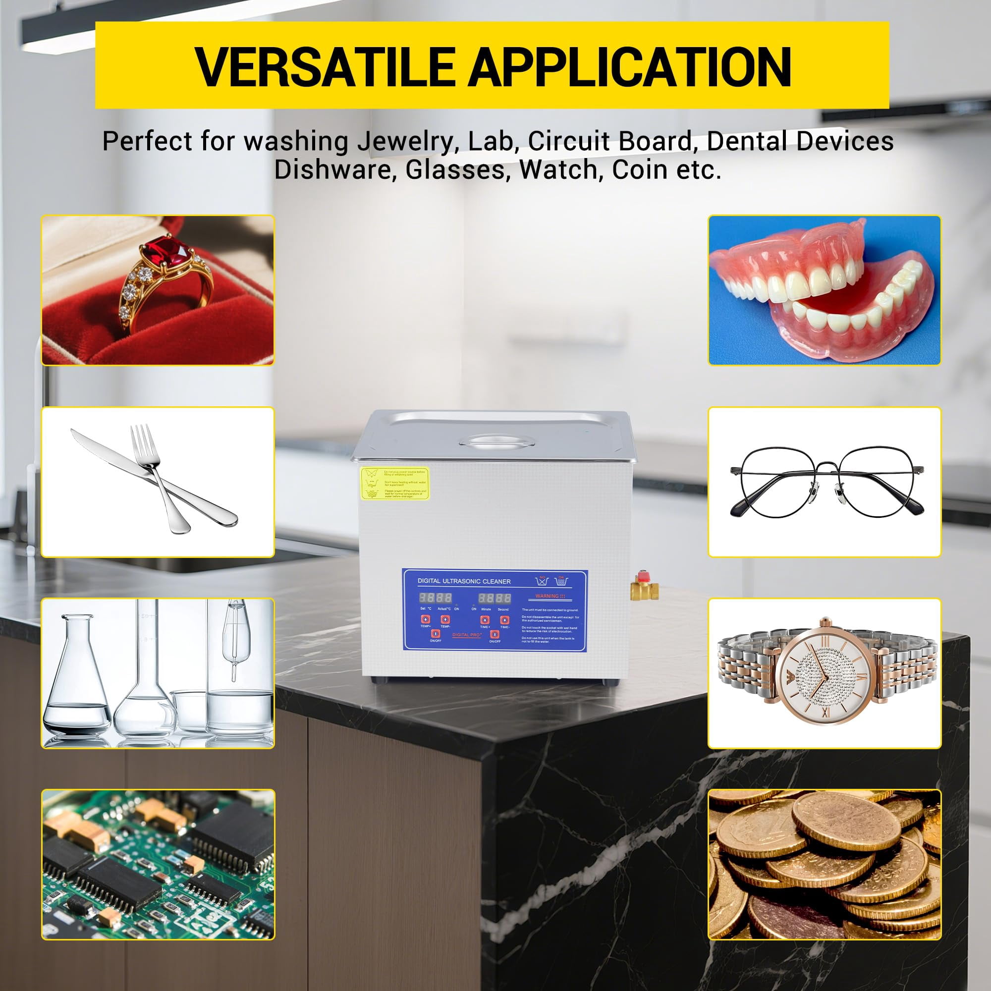 10 L Commercial Ultrasonic Cleaner with Heater & Digital Timer - 40kHz Professional Cleaning Machine for Jewelry, Glasses, Dentures, Tools,240 W