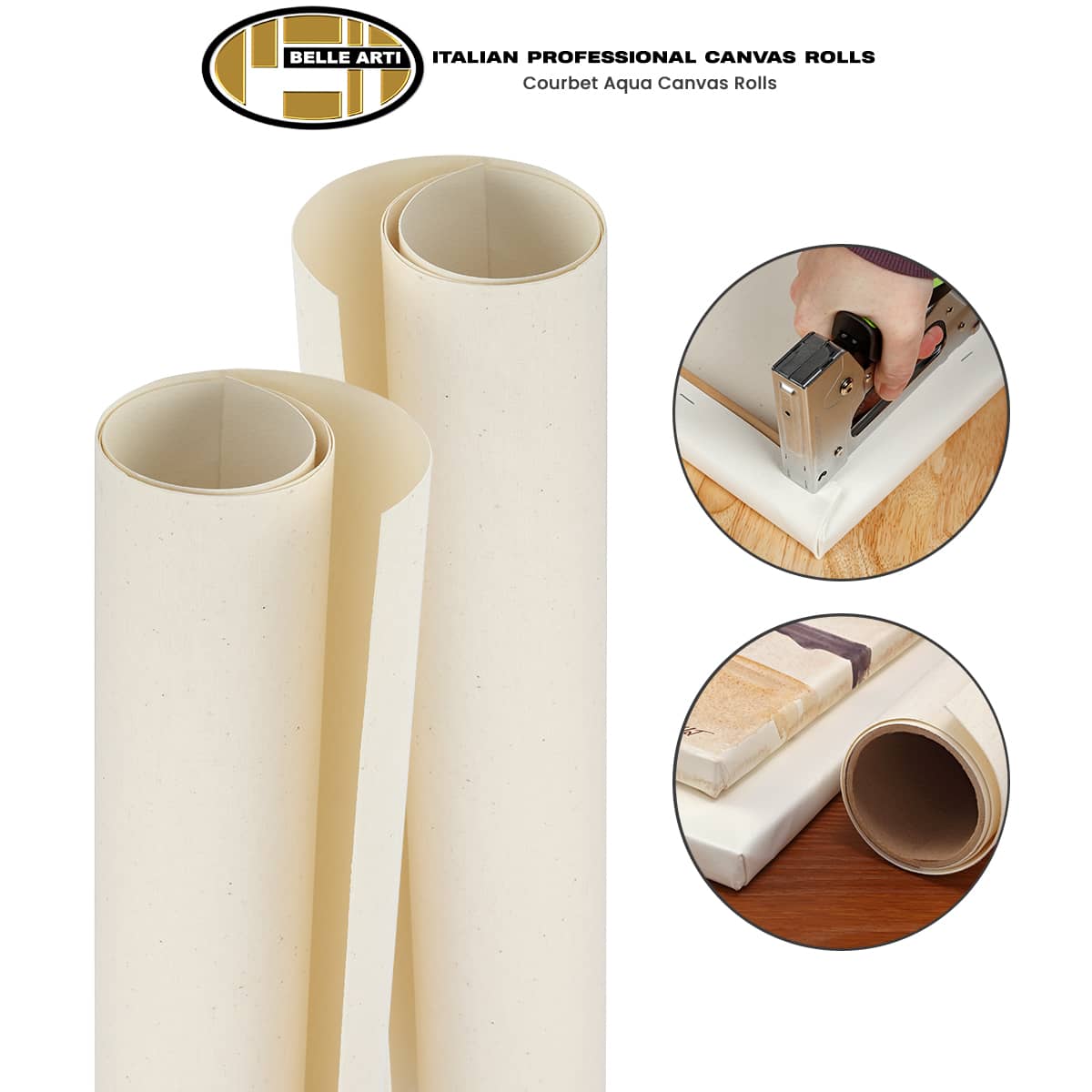 Jerry's Artarama Belle Arti Courbet Aqua Canvas Roll - 62 Inches x 5.5 Yards, 200 gsm, 100% Cotton Cold Press Watercolor Paper Roll Mounted to Poly- Cotton Canvas, Ready to Stretch, Made in Italy