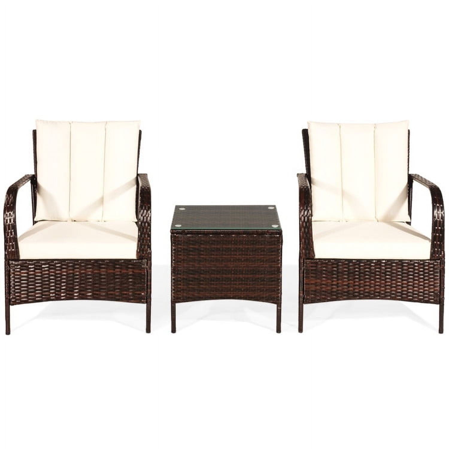 Aimee Lii 3 Pcs Patio Conversation Rattan Furniture Set, Small Patio Set with Glass Top Coffee Table and Cushions, White Aimee Lii 3 Pcs Patio Conversation Rattan Furniture Set, Small Patio Set with Glass Top Coffee Table and Cushions, White