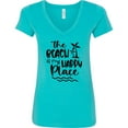 thumbnail image 3 of Inktastic Spring Break the Beach is My Happy Place Women's V-Neck T-Shirt, 3 of 5