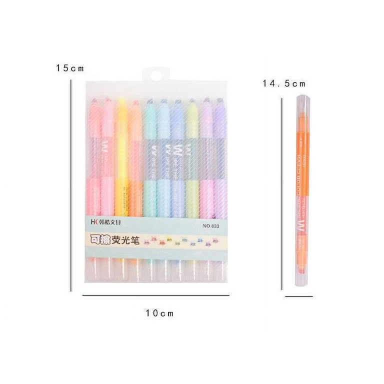 QingY-10PCS Fluorescent Erasable Highlighters Pastel Drawing Marker Pens  For Students Office School Supplies Cute Stationery