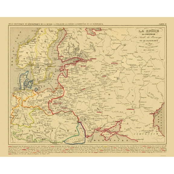 Historic Map - Russia Poland Scandinavia - Houze 1840 - 28.63 x 23 - Vintage Wall Art