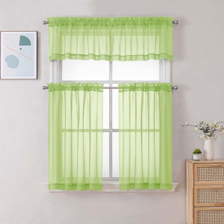 BDIUA-Lime Sheer Curtains 30 inch Length 2 Panels Light Filtering Voile Rod Pocket Short Window Curtians for Bathroom Living Room Farmhouse Small Windows 42Wx30L inches