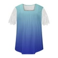 thumbnail image 4 of LYXSSBYX Womens T Shirts Graphic Tees Trendy Women's Fall and Summer Sexy Short Sleeved Neck Printed Color Lace Patchwork Fold T-Shirt Top Blouse, 4 of 5