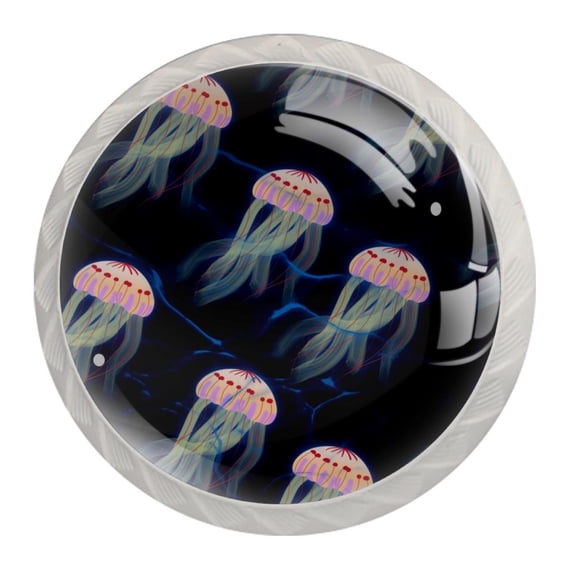 4 Pcs Jellyfish Knobs for Kitchen Cabinet Cupboard Dresser Bookcase Drawer Pulls Handles Round Home Decor